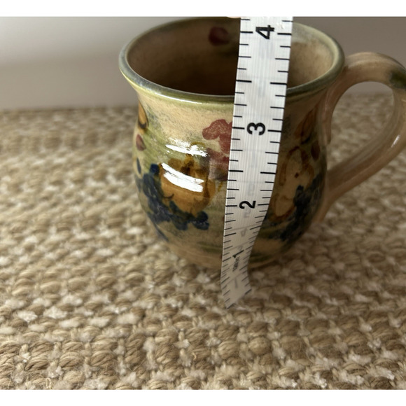 VINTAGE CLOUDS FOLSOM STUDIO Pottery Mug Floral Signed Hand Thrown Earth Tones - Picture 8 of 9